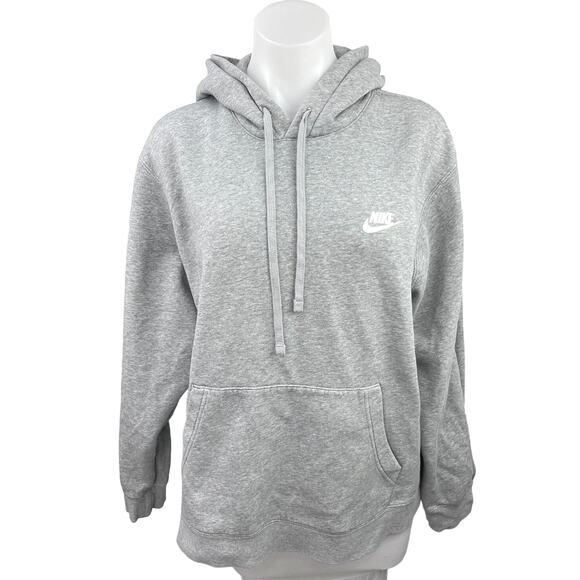 NIKE Gray Heather Sportswear Club Fleece Embroidered Pullover Hoodie Top Sz L - Picture 1 of 5